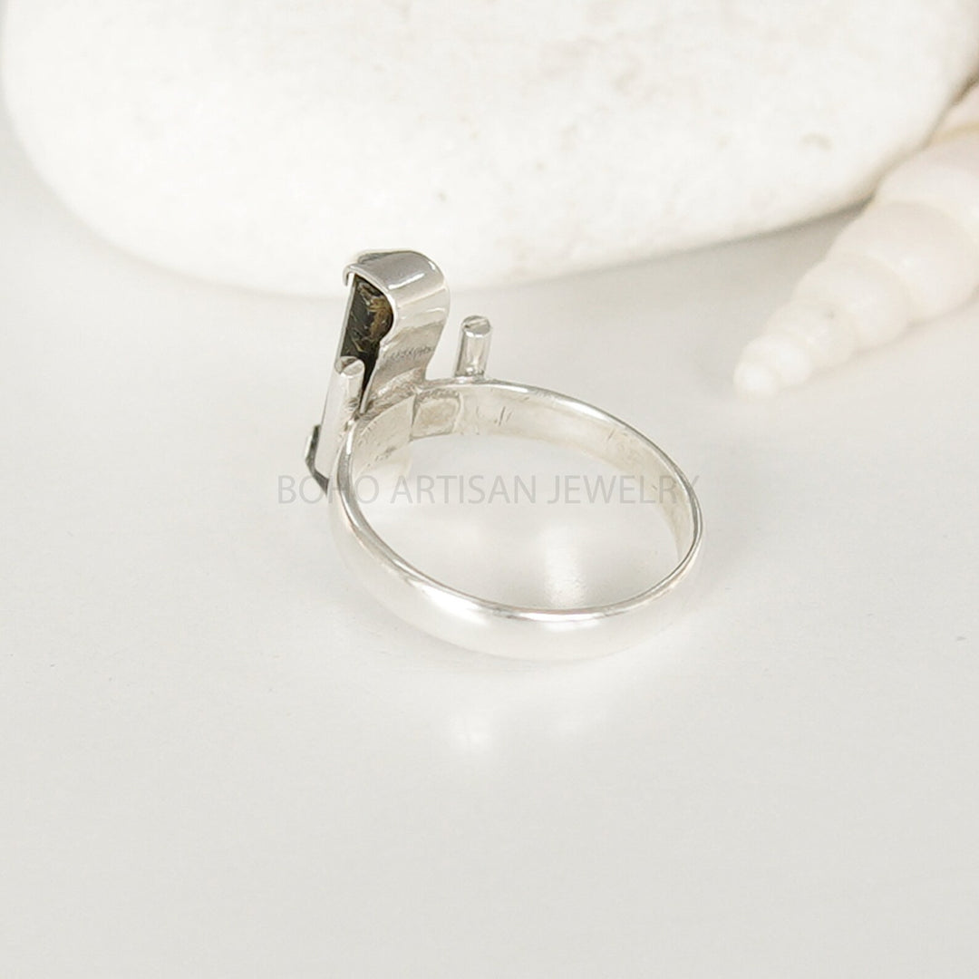 Raw Black Tourmaline Bar Ring, Gemstone Ring, Stackable Ring, 925 Sterling Silver Jewelry, Valentine's Day Gift, Ring For Her