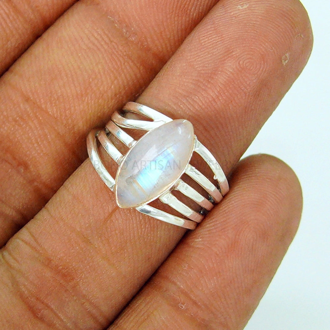Rainbow Moonstone Ring: Sterling Silver Twisted Band, June Birthstone