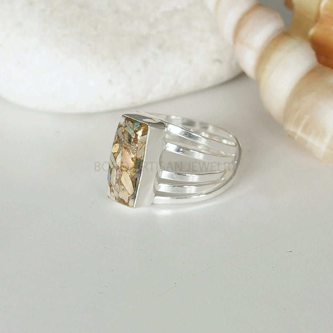 Raw Australian Opal Ring: Sterling Silver Spiral Band, Boho Jewelry