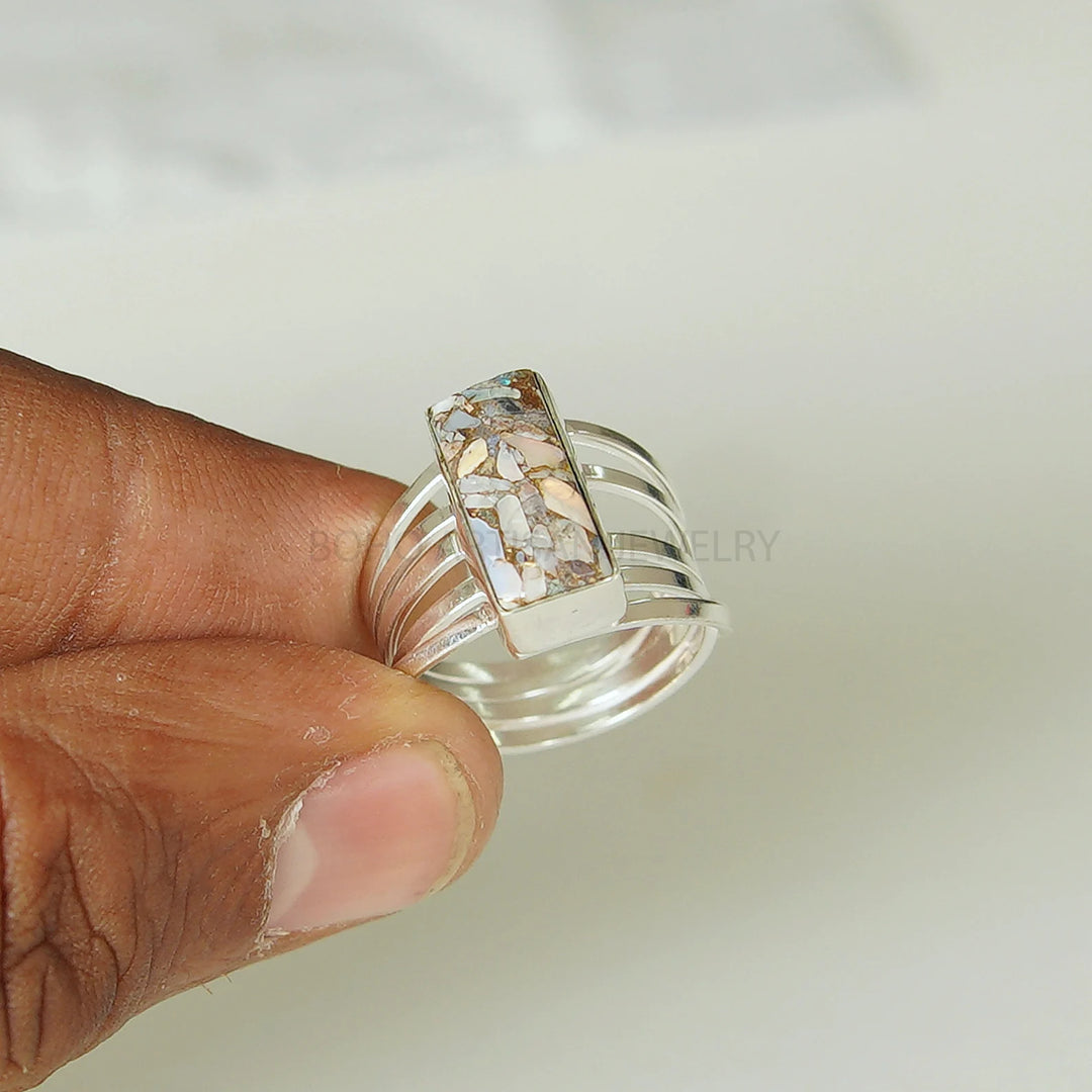 Raw Australian Opal Ring: Sterling Silver Spiral Band, Boho Jewelry