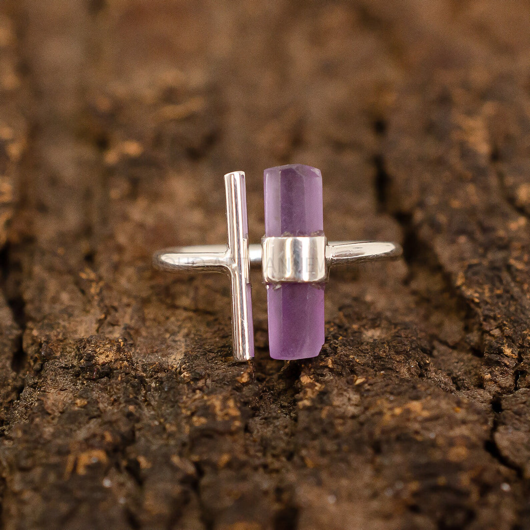 Raw Amethyst Sterling Silver Ring: Adjustable Boho Jewelry