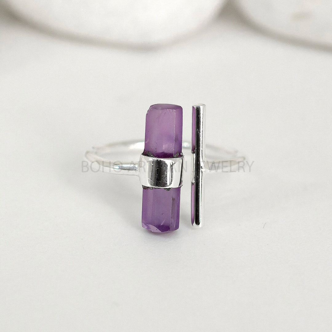 Raw Amethyst Sterling Silver Ring: Adjustable Boho Jewelry