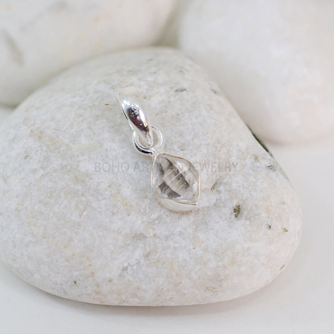 Raw Herkimer Crystal Pendant, White Herkimer Necklace Pendant, Raw Gemstone Jewelry, April Birthstone, Healing Crystal, Gift for Her