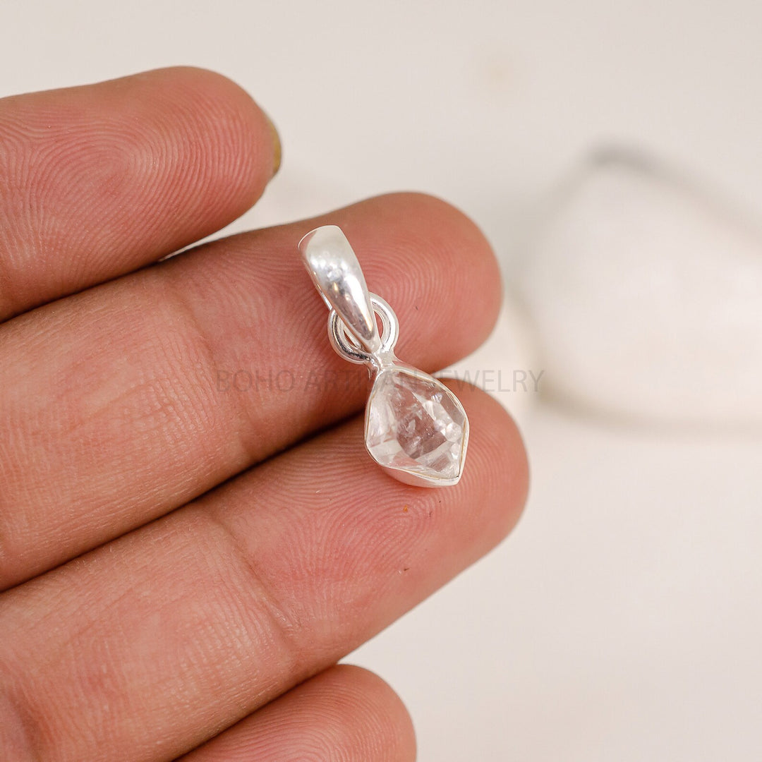 Raw Herkimer Crystal Pendant, White Herkimer Necklace Pendant, Raw Gemstone Jewelry, April Birthstone, Healing Crystal, Gift for Her