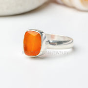 Raw Orange Fire Opal Ring: Sterling Silver Boho Jewelry