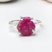 Raw Ruby Hexagon Ring: Sterling Silver Boho Crystal Jewelry