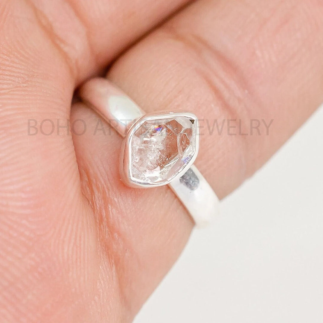 Raw Herkimer Diamond Ring: Sterling Silver Stacking Ring, April Birthstone