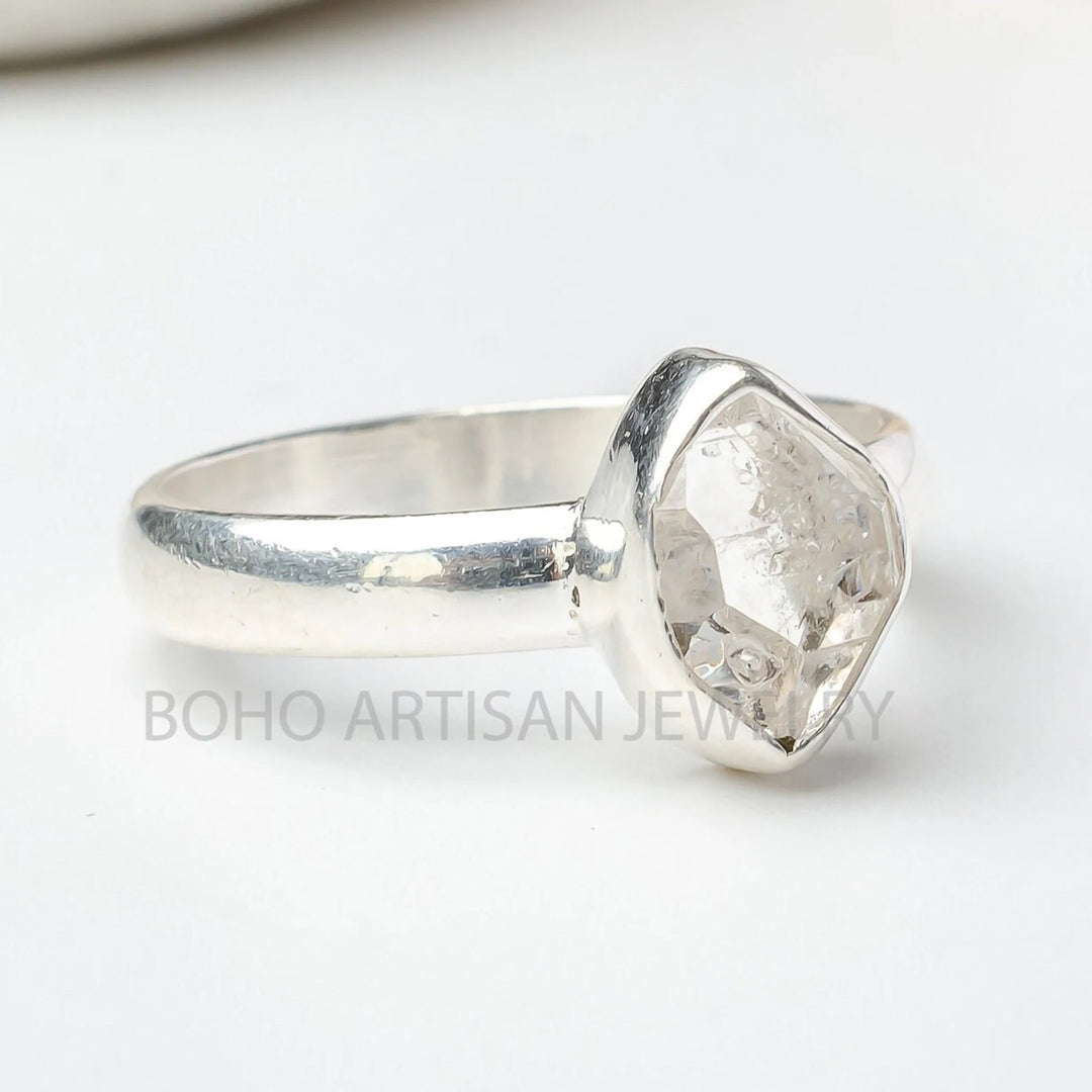 Raw Herkimer Diamond Ring: Sterling Silver Stacking Ring, April Birthstone