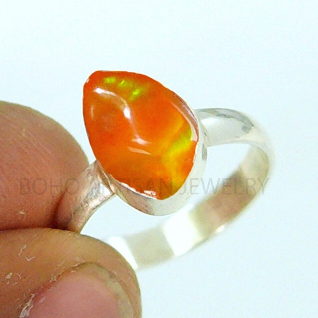 Raw Ethiopian Fire Opal Ring: Sterling Silver Boho Jewelry