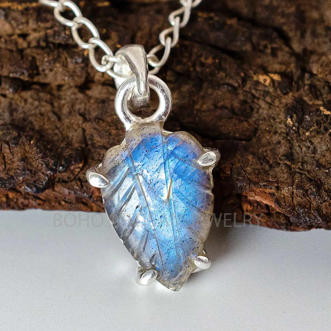 Carved Moonstone Pendant: 925 Sterling Silver, Raw Gemstone Jewelry