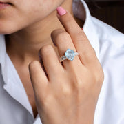 Raw Aquamarine Ring: Sterling Silver & CZ Accent Band