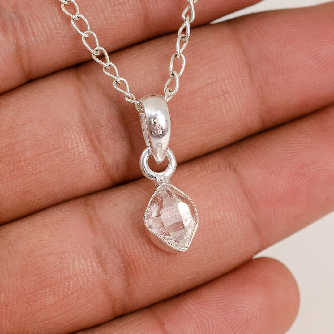 Raw Herkimer Crystal Pendant, White Herkimer Necklace Pendant, Raw Gemstone Jewelry, April Birthstone, Healing Crystal, Gift for Her