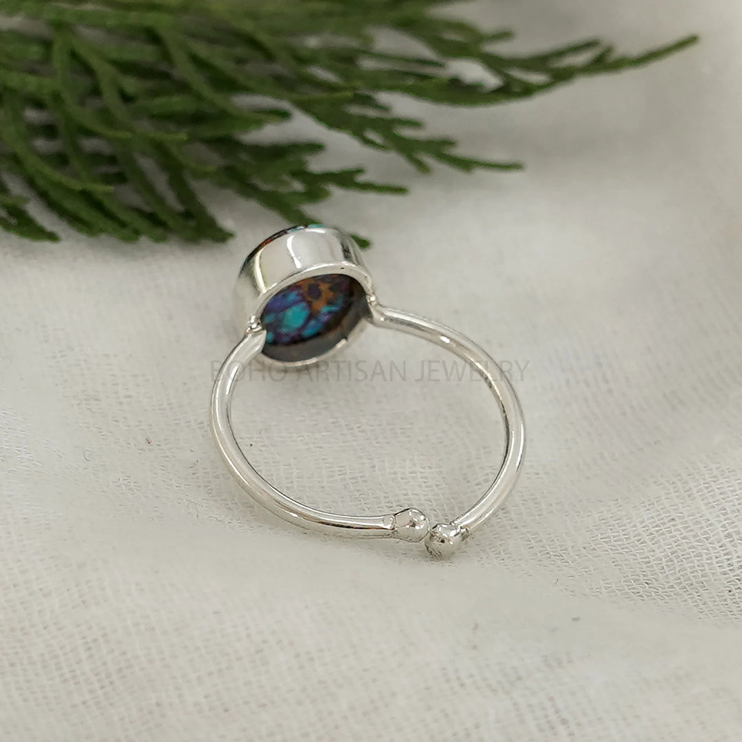 Handmade Sterling Silver Purple Copper Turquoise Ring: Adjustable Boho Jewelry