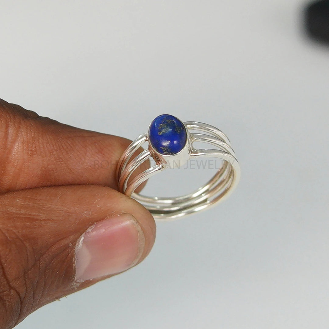 Natural Lapis Lazuli Ring: Sterling Silver Artisan Boho Jewelry