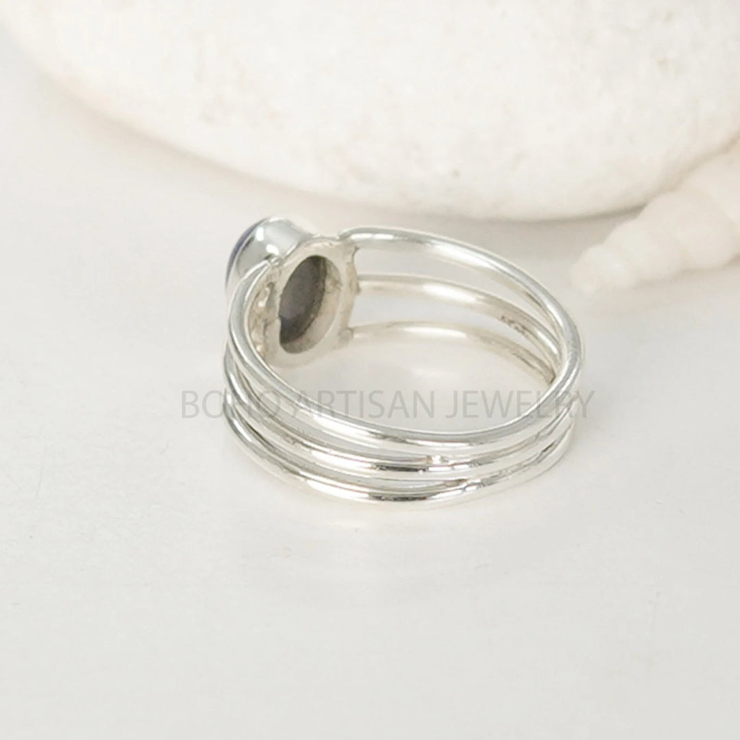 Natural Lapis Lazuli Ring: Sterling Silver Artisan Boho Jewelry