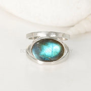 Raw Labradorite Ring: Handmade Sterling Silver Band, Boho Jewelry