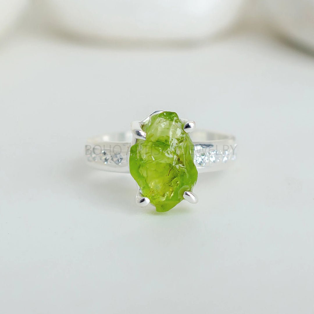 Raw Aquamarine Ring: Sterling Silver & CZ Accent Band