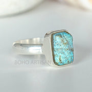 Raw Labradorite Sterling Silver Ring: Handmade Boho Jewelry