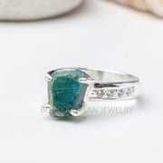 Raw Blue Tourmaline Ring: Sterling Silver Boho Jewelry, October Birthstone