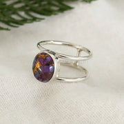 Oyster Purple Copper Turquoise Ring: Sterling Silver Double Band, Boho Jewelry