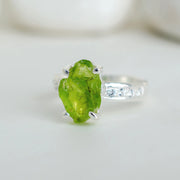 Raw Peridot Ring: Sterling Silver Green Gemstone Statement Jewelry