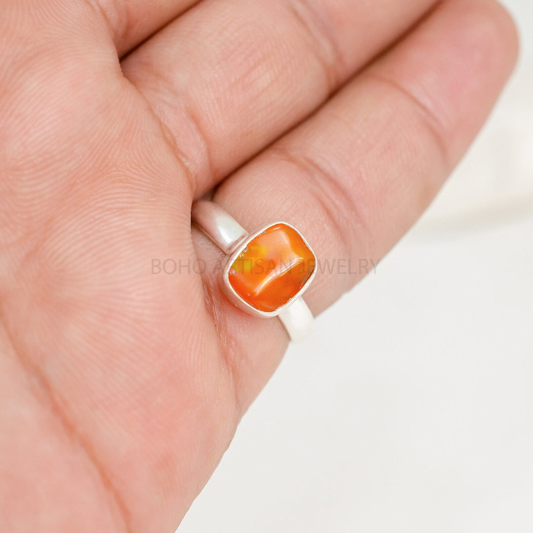 Raw Orange Fire Opal Ring: Sterling Silver Boho Jewelry