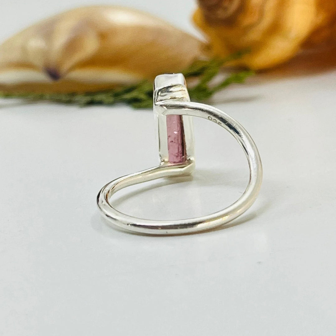 Raw Pink Tourmaline Ring: Twisted Sterling Silver Band, October Birthstone