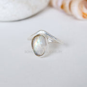 Rainbow Moonstone Ring: Rose Cut Sterling Silver Boho Jewelry