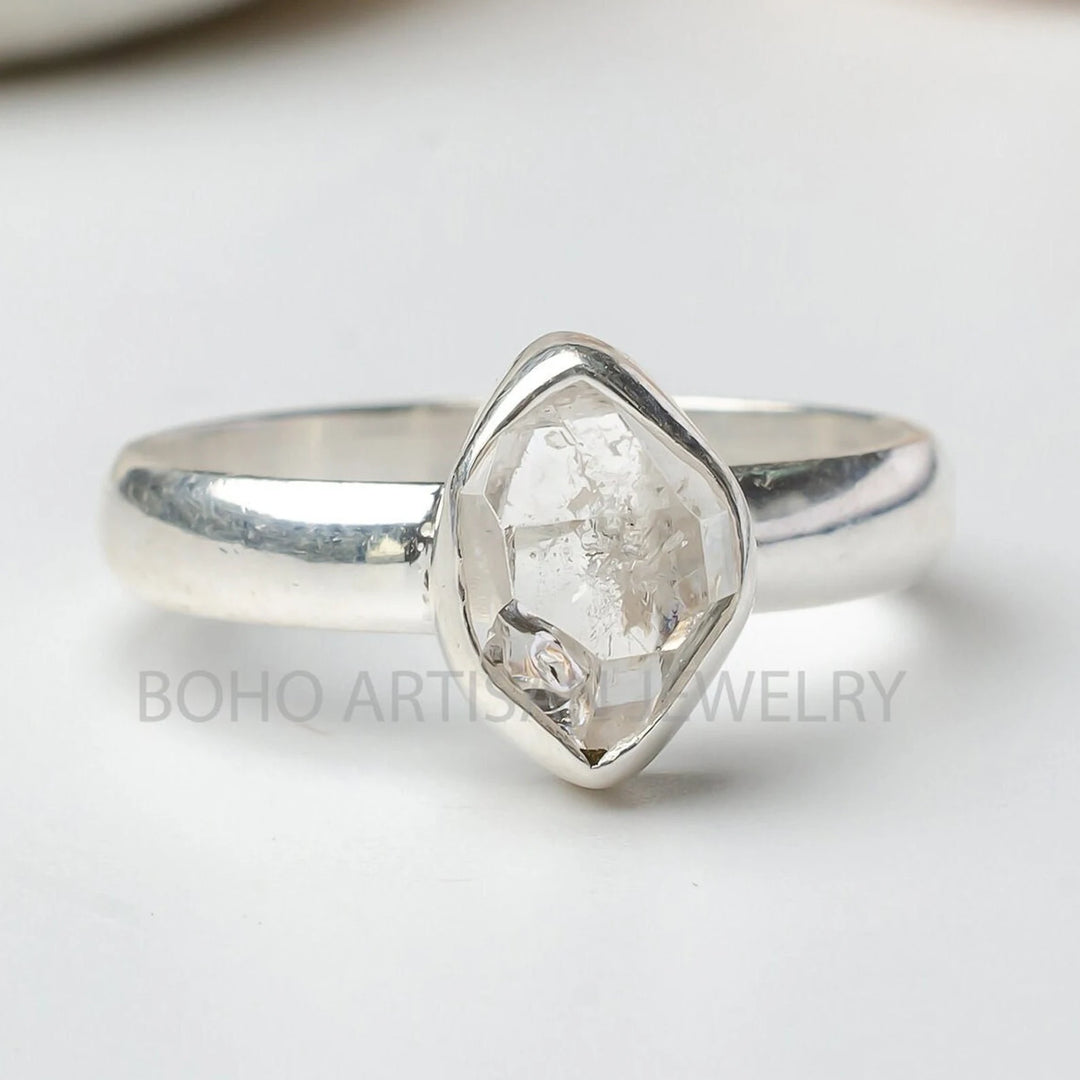 Raw Herkimer Diamond Ring: Sterling Silver Stacking Ring, April Birthstone