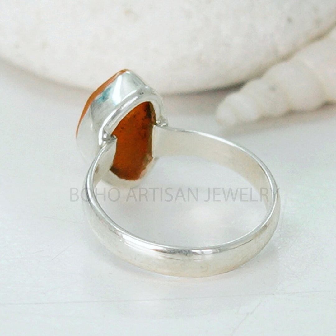 Raw Ethiopian Fire Opal Ring: Sterling Silver Boho Jewelry