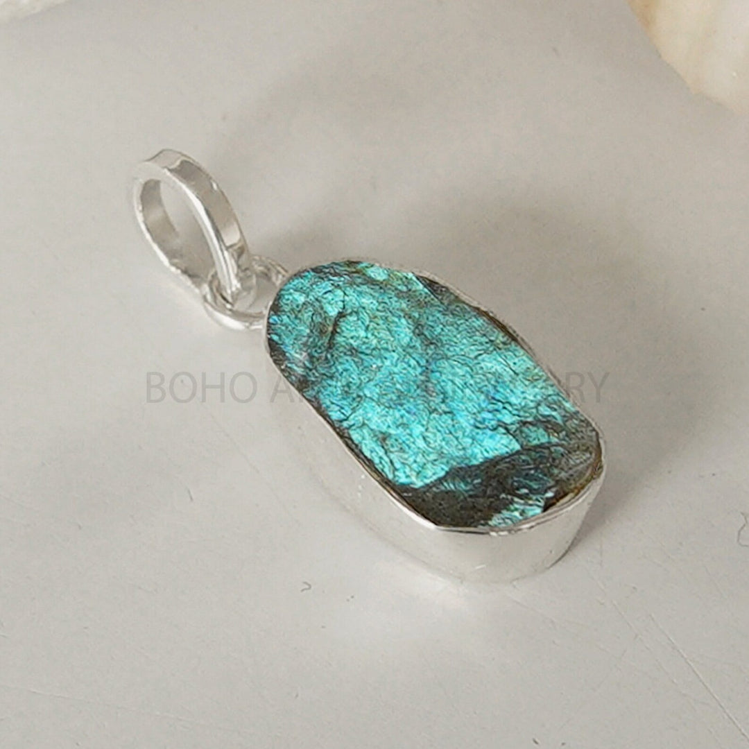 Raw Labradorite Pendant: Sterling Silver Gemstone Necklace, Handmade Boho Jewelry