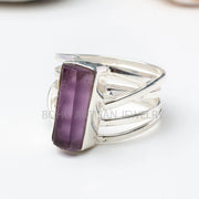 Raw Amethyst Spiral Ring, Amethyst Long Bar Ring, Natural Amethyst Stick Ring, February Birthstone, Raw Crystal Ring, Gift For Her