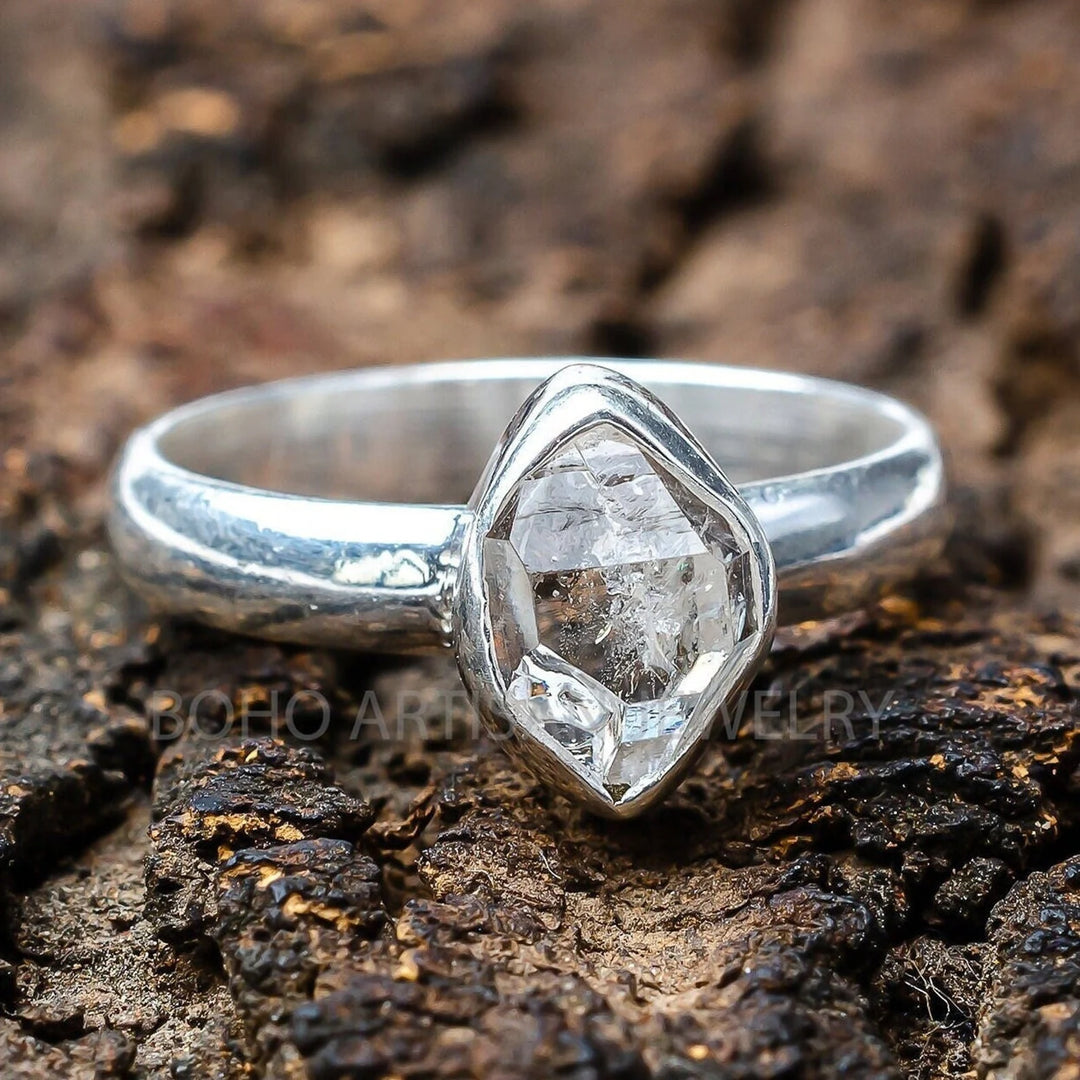 Raw Herkimer Diamond Ring: Sterling Silver Stacking Ring, April Birthstone