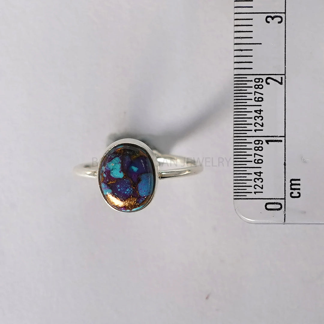 Handmade Sterling Silver Purple Copper Turquoise Ring: Adjustable Boho Jewelry