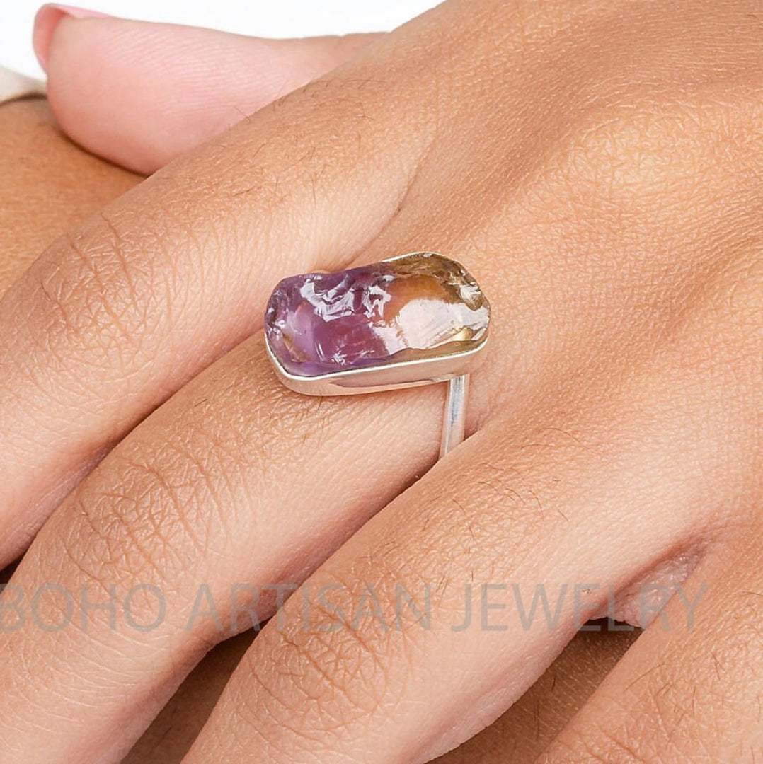 Raw Ametrine Crystal Ring: Sterling Silver Boho Jewelry