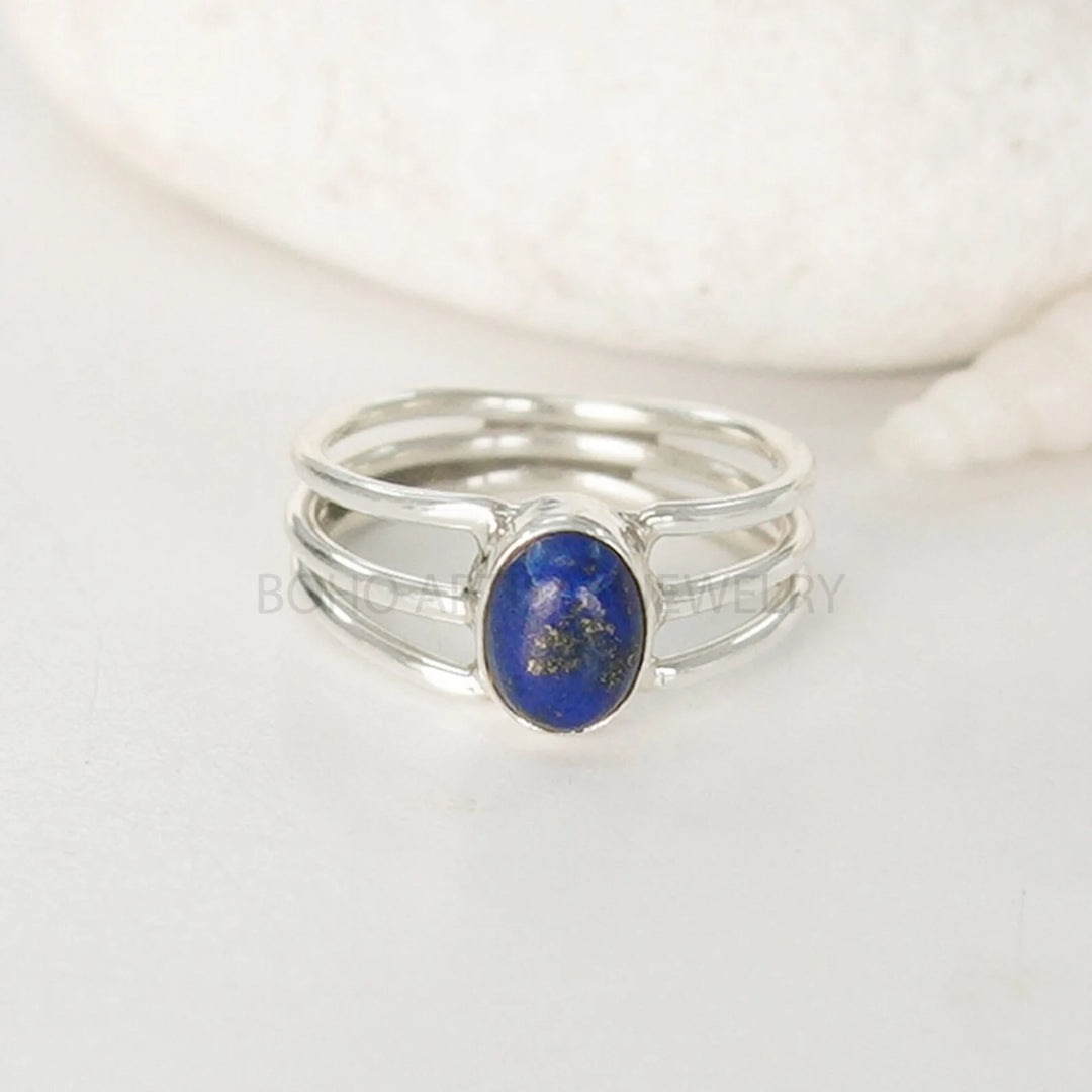 Natural Lapis Lazuli Ring: Sterling Silver Artisan Boho Jewelry