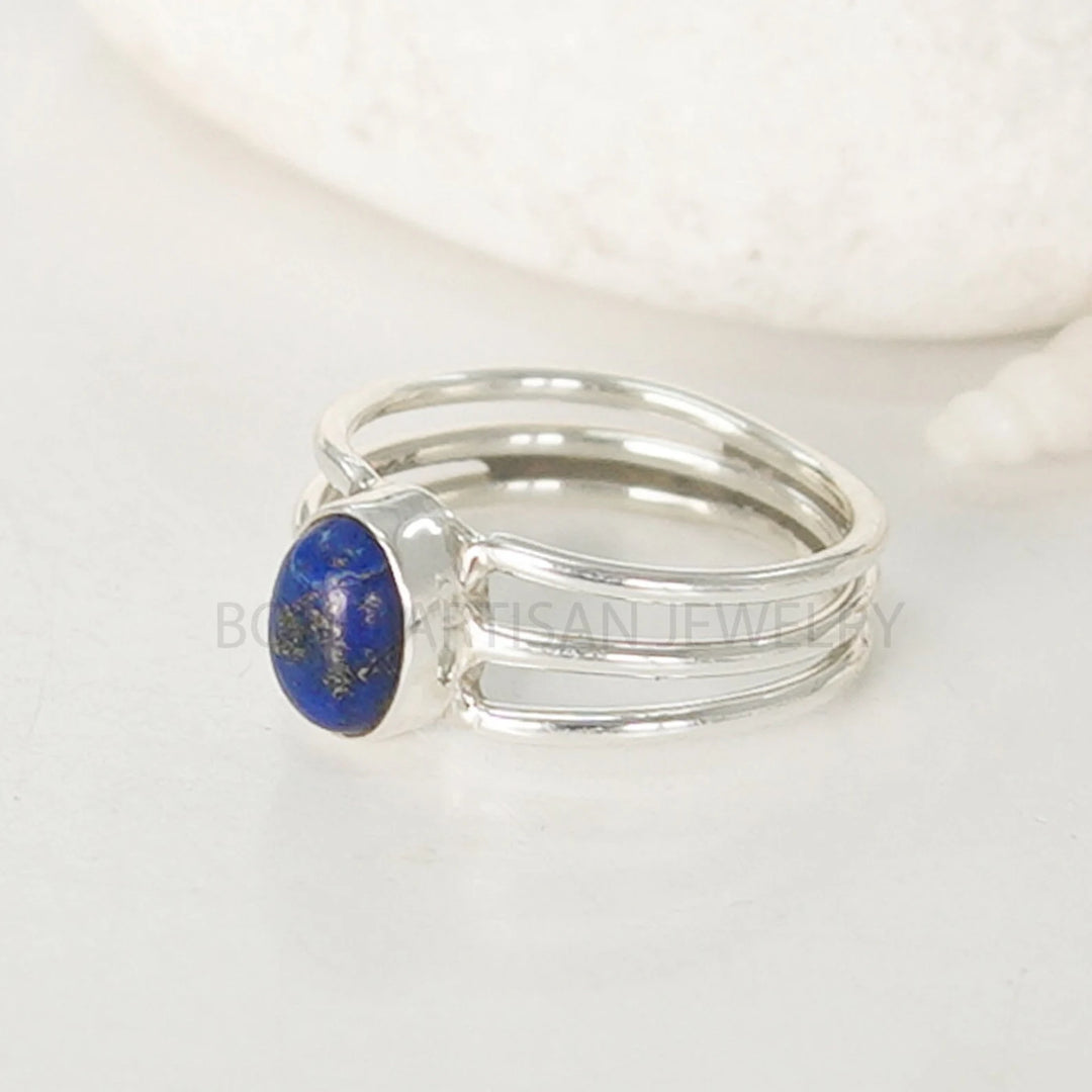 Natural Lapis Lazuli Ring: Sterling Silver Artisan Boho Jewelry