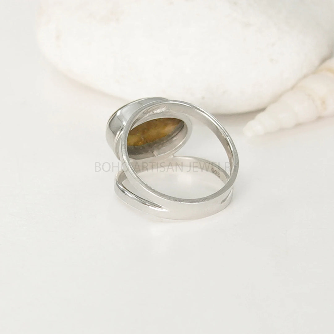 Raw Labradorite Ring: Handmade Sterling Silver Band, Boho Jewelry