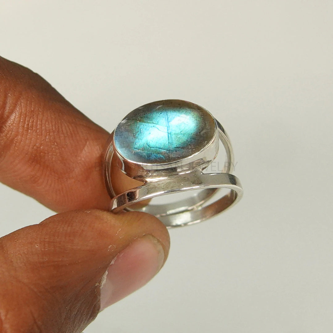 Raw Labradorite Ring: Handmade Sterling Silver Band, Boho Jewelry