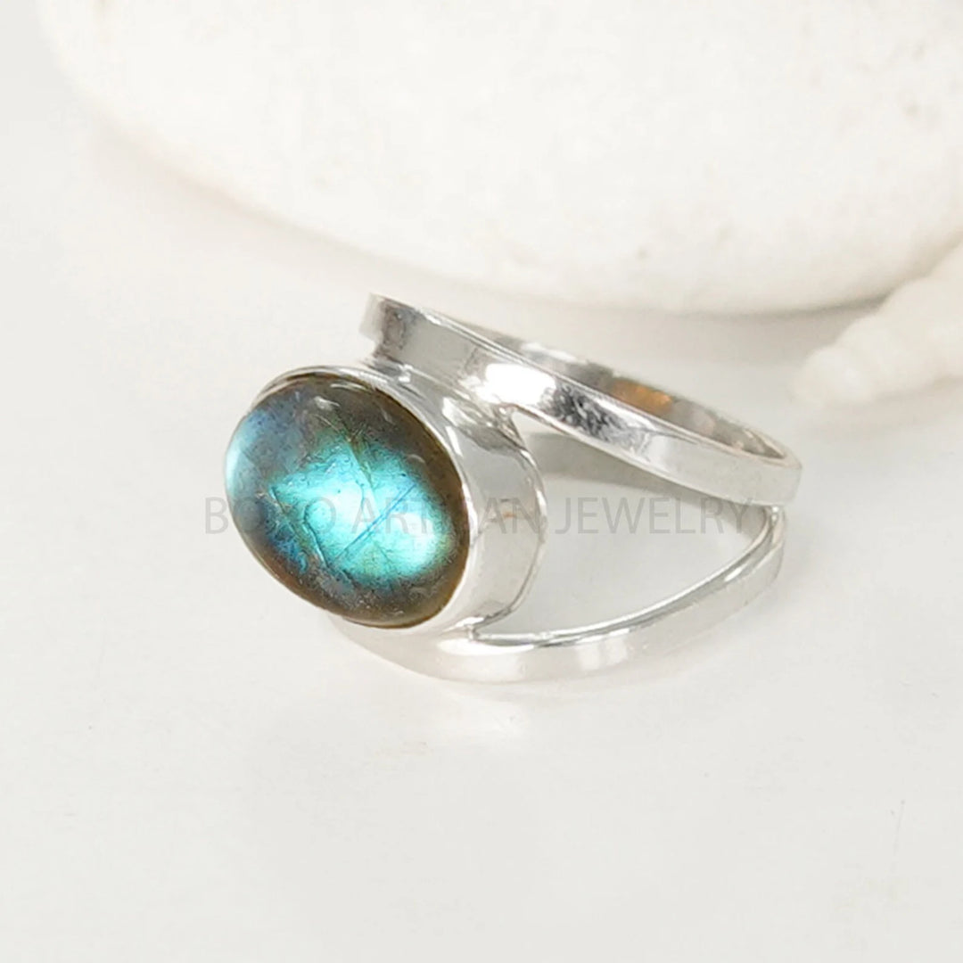 Raw Labradorite Ring: Handmade Sterling Silver Band, Boho Jewelry