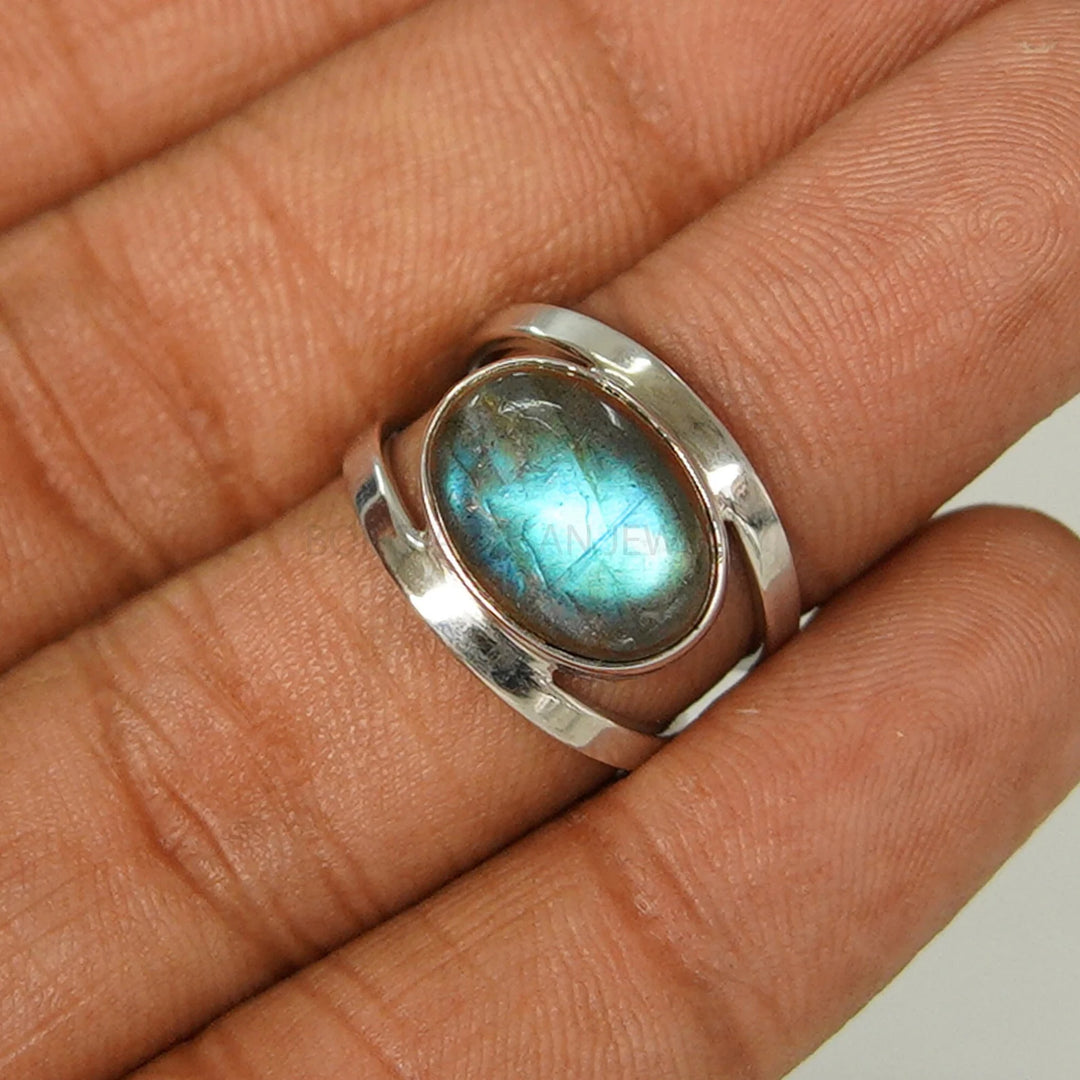 Raw Labradorite Ring: Handmade Sterling Silver Band, Boho Jewelry