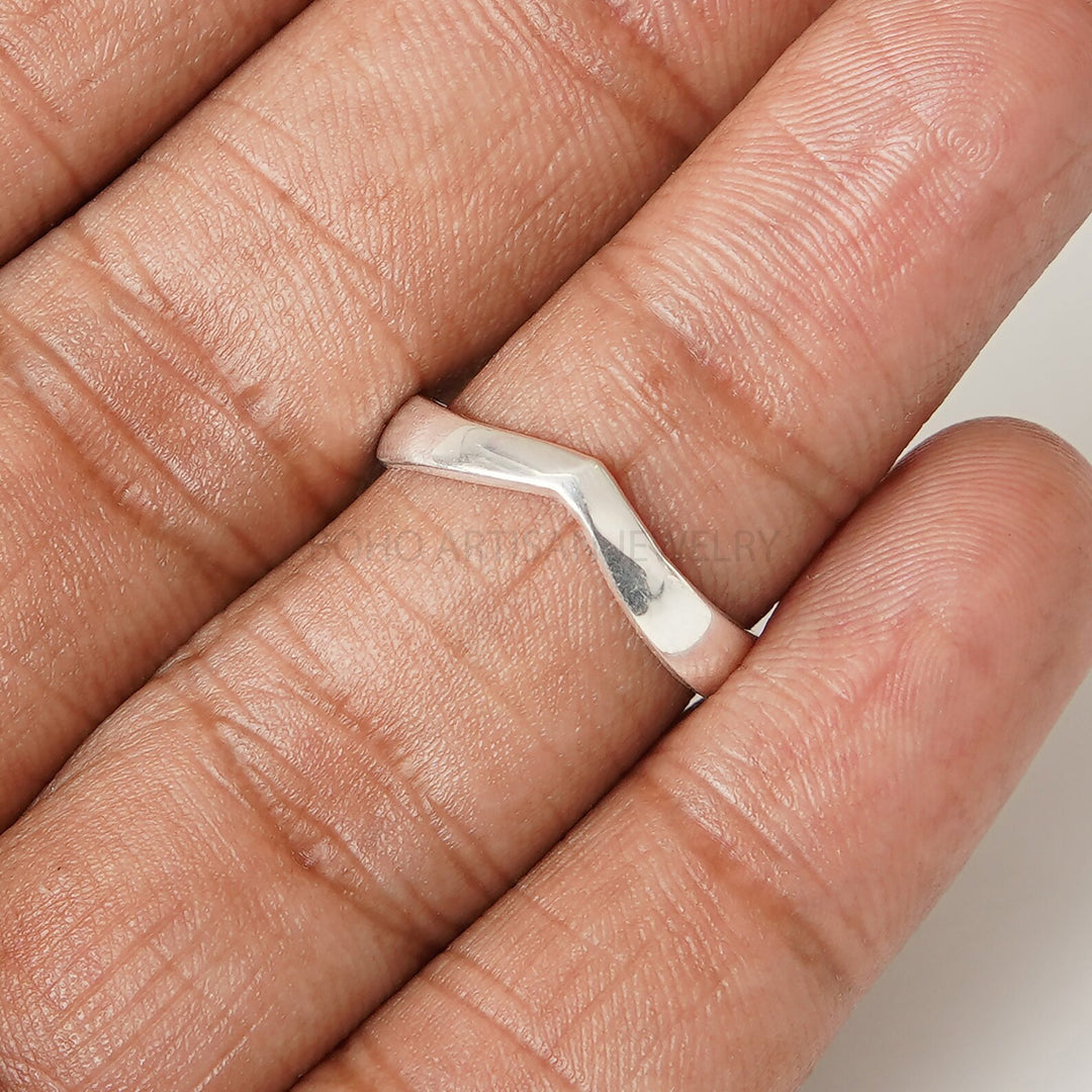 925 Sterling Silver V Ring: Minimalist Chevron Stacking Band