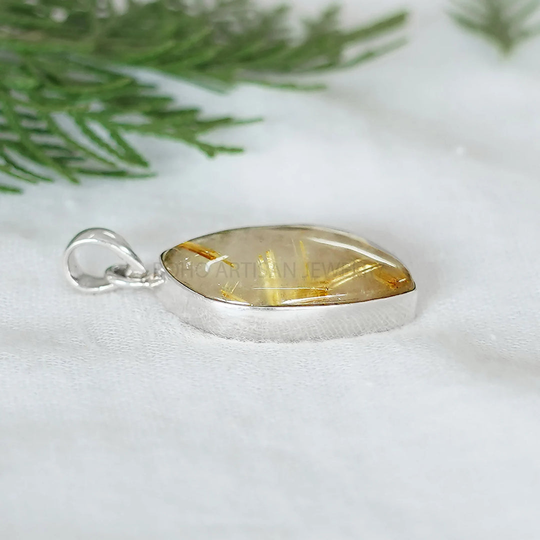 Golden Rutile Quartz Pendant, Natural Rutile Quartz Pendant, Rutilated Quartz Cabochon Ring, Handmade Ring, Boho Ring, Birthstone Ring, Gift