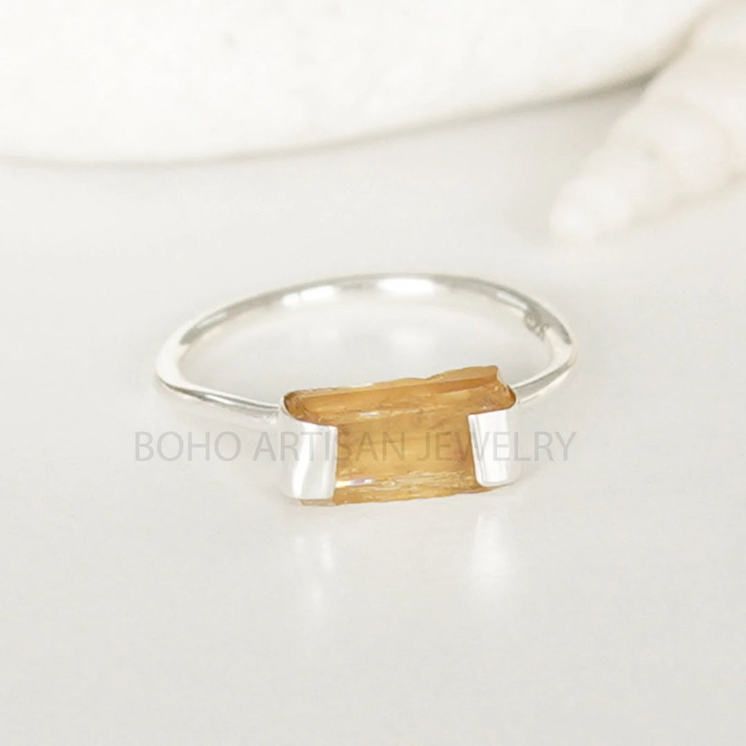 Raw Moonstone Bar Ring: Sterling Silver Stackable Jewelry