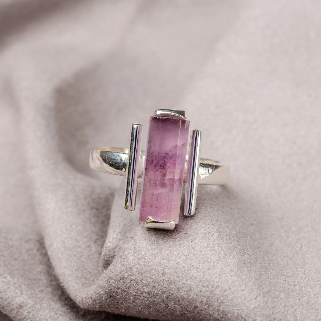 Raw Amethyst Bar Ring: Sterling Silver February Birthstone Jewelry