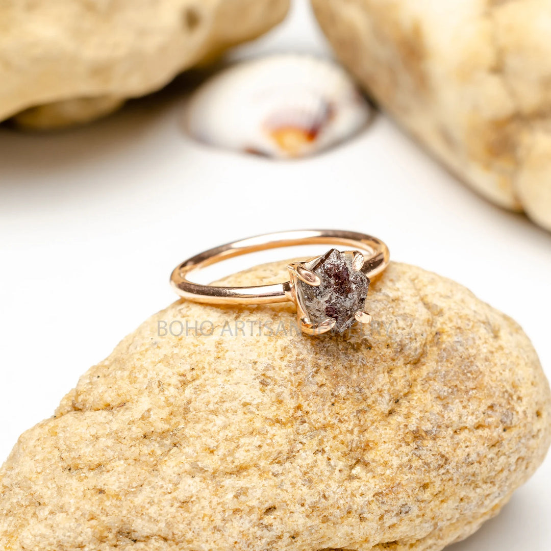 Raw Diamond Ring, Stacking Ring, Rose Gold Plated, Uncut Diamond Ring, April Birthstone, Raw Healing Crystal Ring, Christmas Gift for Her