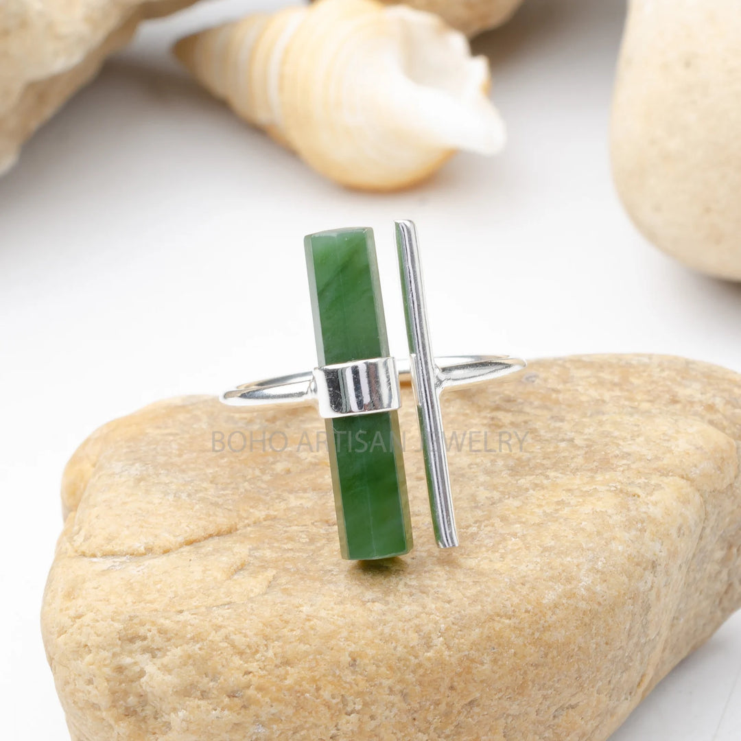 Raw Green Jade Ring, Adjustable Ring, 925 Sterling Silver, Statement Jewelry, Natural Jade Ring, March Birthstone Jewelry, Gift For Her