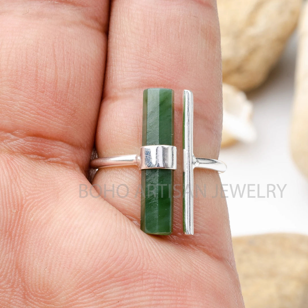 Raw Green Jade Ring, Adjustable Ring, 925 Sterling Silver, Statement Jewelry, Natural Jade Ring, March Birthstone Jewelry, Gift For Her