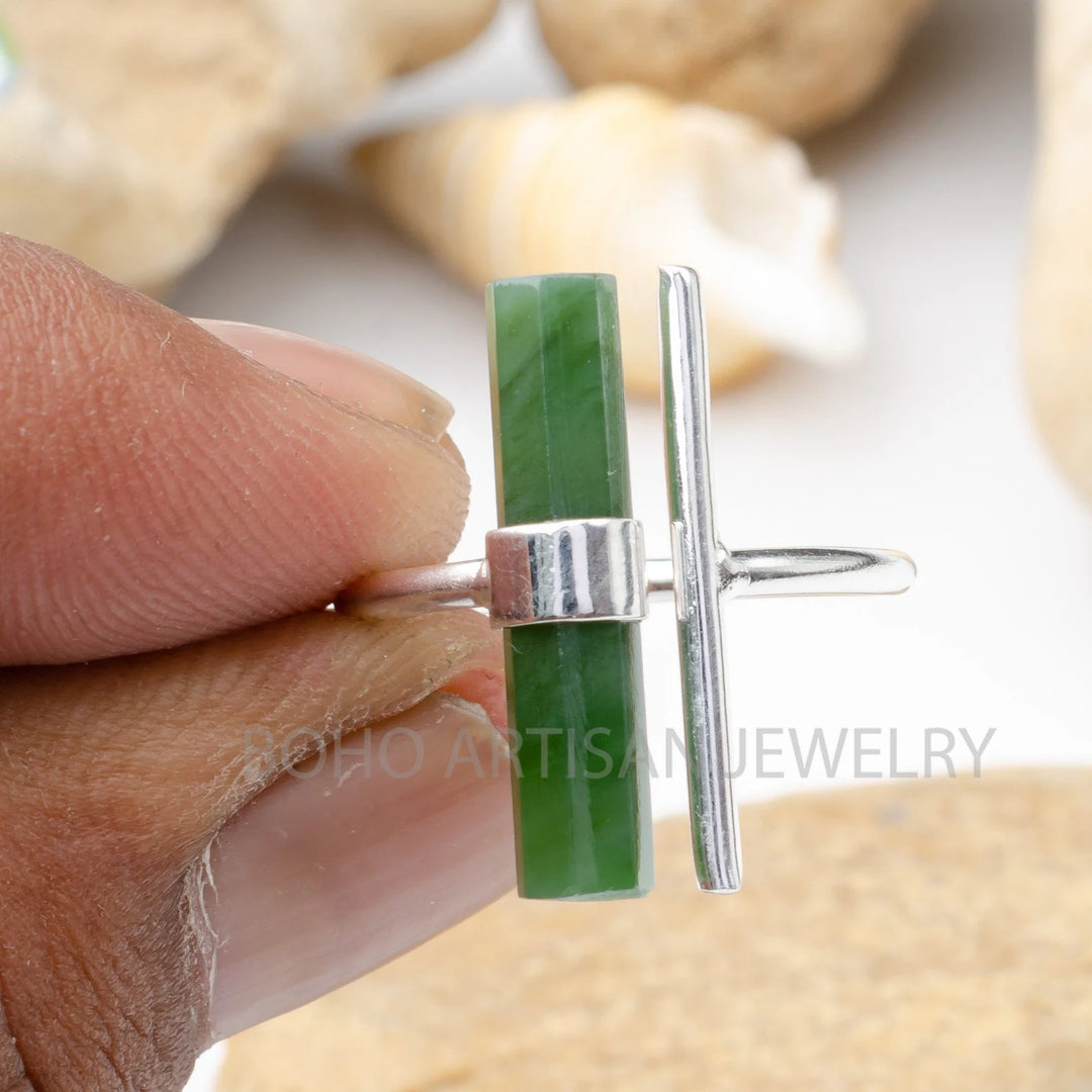 Raw Green Jade Ring, Adjustable Ring, 925 Sterling Silver, Statement Jewelry, Natural Jade Ring, March Birthstone Jewelry, Gift For Her
