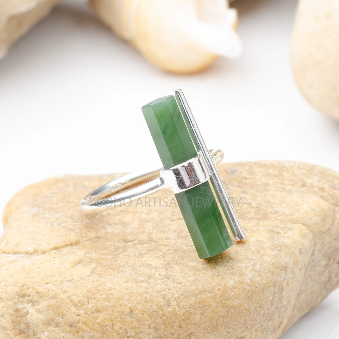 Raw Green Jade Ring, Adjustable Ring, 925 Sterling Silver, Statement Jewelry, Natural Jade Ring, March Birthstone Jewelry, Gift For Her